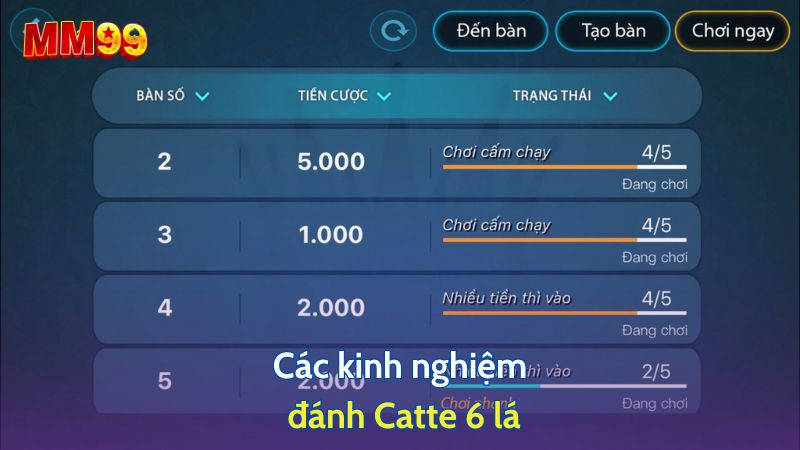 Các kinh nghiệm đánh Catte 6 lá